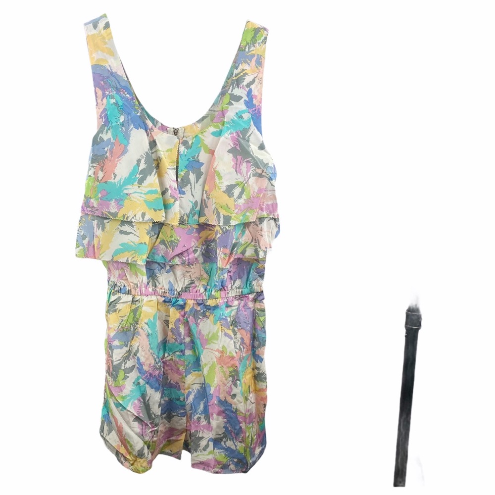 R89 Pastel Watercolor Silk Ruffle Romper Small